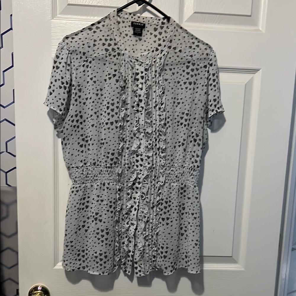 Torrid Gray and Black Ruffled Blouse Size 1